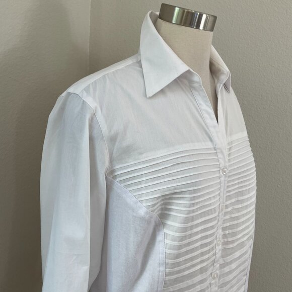 Zag & Rachel Woman Plus 1X White Button Up Pleated Shirt 3/4 Sleeve Blouse - Picture 2 of 11